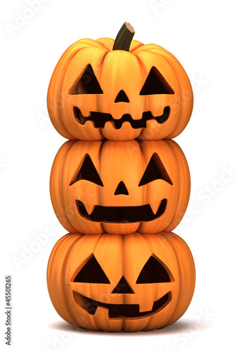 Illustration: 3d render of stacked Jack 0 Lanterns 3d render of stacked Jack 0 Lanterns