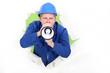 A manual worker with a megaphone.