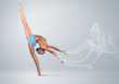 Young woman in gymnast suit posing