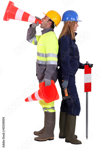 Photo: A couple of road workers. A couple of road workers.