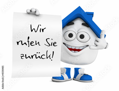 Illustration: Kleines 3D Haus Blau - Wir rufen sie zurück! Kleines 3D Haus Blau - Wir rufen sie zurück!