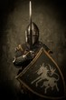 Photo: Medieval knight on grey background Medieval knight on grey background