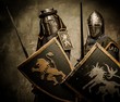 Medieval knights on grey background