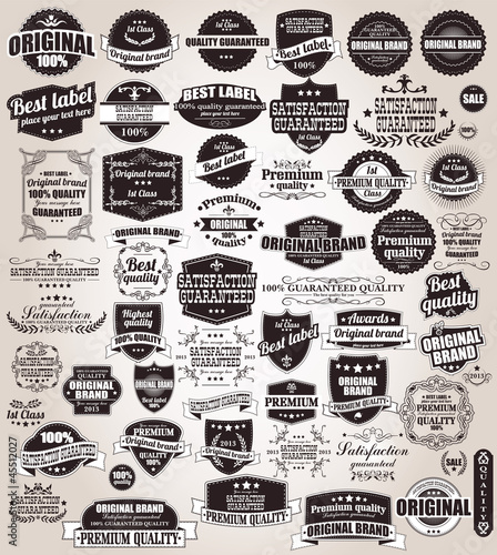 Vector: Set of vintage retro labels, stamps, ribbons and marks, vector Set of vintage retro labels, stamps, ribbons and marks, vector