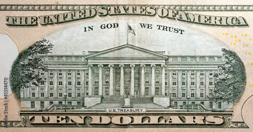 Photo: us treasury on the ten dollar bill us treasury on the ten dollar bill