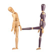 One wooden dummy kicking another