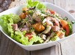 Ham salad with prawns and melon