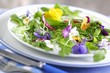 Rocket salad with edible flowers