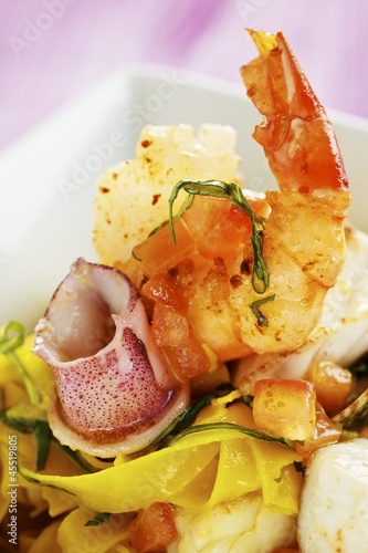 Photo: Saffron tagliolini with seafood Saffron tagliolini with seafood