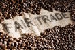 Coffee beans on a jute sack with writing