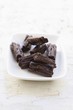 A plate of flaked chocolate bars