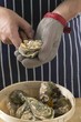 Shucking oysters
