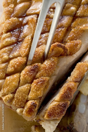Photo: Roast belly pork with crackling, from above Roast belly pork with crackling, from above