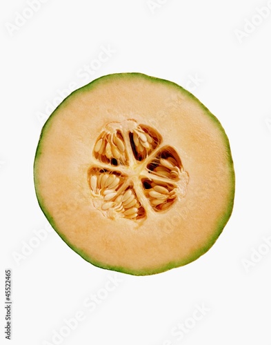 Photo: Cantaloupe Slice; White Background Cantaloupe Slice; White Background