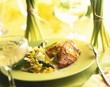 Turkey fillet with asparagus and saffron risotto