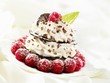 Chocolate wafer and cream fancy garnished with raspberries