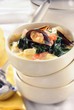 Vegetable stew with mussels, spinach and saffron