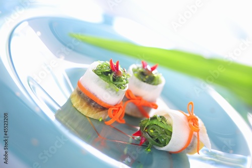 Photo: Radish rolls filled with tofu and wakame Radish rolls filled with tofu and wakame