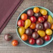 Photo: Maine Grown Tomatoes in a Bowl; Black Cherry, Sun Golds, Yellow Pear and Cherry; From Above Maine Grown Tomatoes in a Bowl; Black Cherry, Sun Golds, Yellow Pear and Cherry; From Above