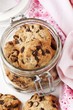 A jar of chocolate chip cookies