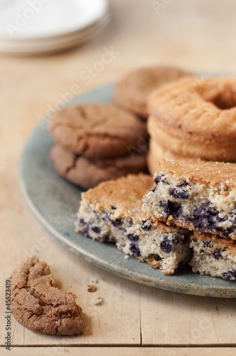 Photo: Baked Goods; Molasses Ginger Cookies, Blueberry Cake and Old Fashioned Donuts Baked Goods; Molasses Ginger Cookies, Blueberry Cake and Old Fashioned Donuts