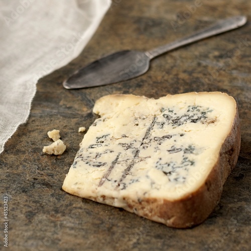Photo: Wedge of Blue Cheese; Knife Wedge of Blue Cheese; Knife