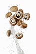 Brown mushrooms and a splash of water