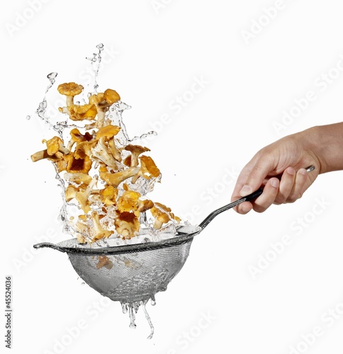 Photo: Washing chanterelles in a colander Washing chanterelles in a colander