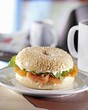 Sesame bagel with salmon and cream cheese