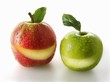 A red and a green apples with a slice taken out of each