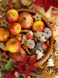A Christmas arrangement of biscuits and fruit