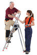 Co-workers with a stepladder
