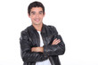 young man wearing a leather jacket