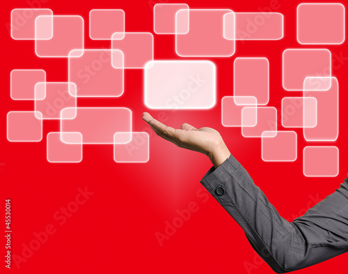 Photo: Screen Button Interface on Business hand Screen Button Interface on Business hand