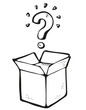 Opened box with question mark cartoon