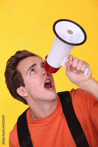 Photo: Boy with speaker Boy with speaker