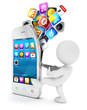 3d white people opens a smartphone