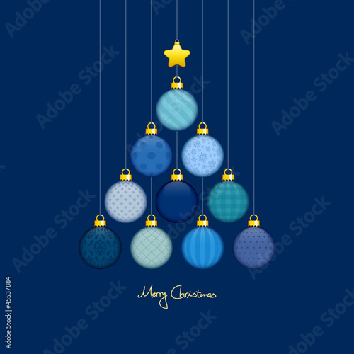 Vector: Christmas Tree Hanging Balls Pattern Blue/Gold Christmas Tree Hanging Balls Pattern Blue/Gold