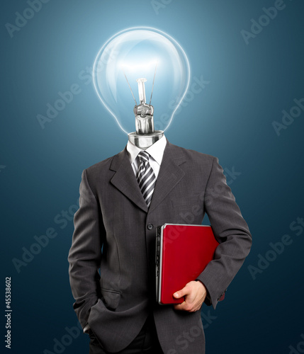 Photo: Lamp Head Businessman With Laptop Lamp Head Businessman With Laptop