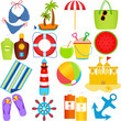 Colorful set of cute Vector Icons: Beach in the Summer Theme