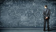 Photo: Business person against the blackboard Business person against the blackboard