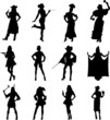 Girls in costumes for Halloween party silhouette