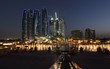 Skyscrapers in Abu Dhabi at dusk, United Arab Emirates