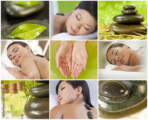 Photo: Montage of Beautiful Women Relaxing At Spa Montage of Beautiful Women Relaxing At Spa