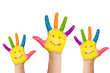 Photo: on the palms smiling faces, voting or teamwork. on the palms smiling faces, voting or teamwork.