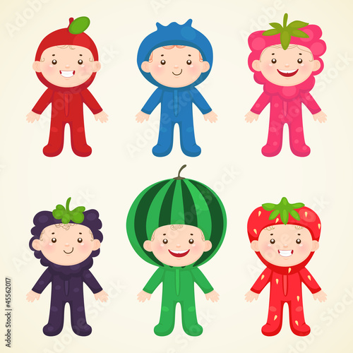 Vector: Cute kids in costumes berries Cute kids in costumes berries
