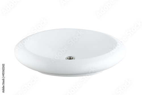 Photo: Washbasin made of ceramic or porcelain on white background Washbasin made of ceramic or porcelain on white background