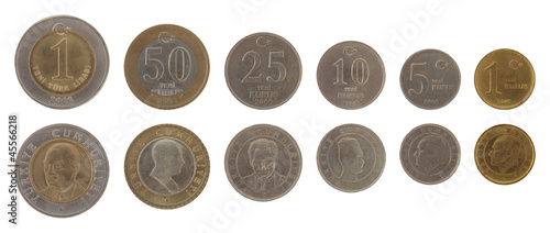 Photo: Turkish Coins Isolated on White Turkish Coins Isolated on White