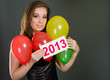 Sexy woman with balloons and label 2013
