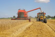 Récolte du blé :  moissoneuse et tracteur
